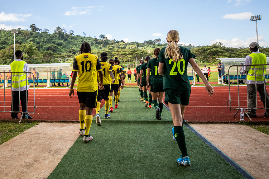 The Westfield Junior Matildas and Vanuatu walk out for their clash last month (Pic by Joseph Mayers) The Westfield Junior Matildas and Vanuatu walk out for their clash last month (Pic by Joseph Mayers)