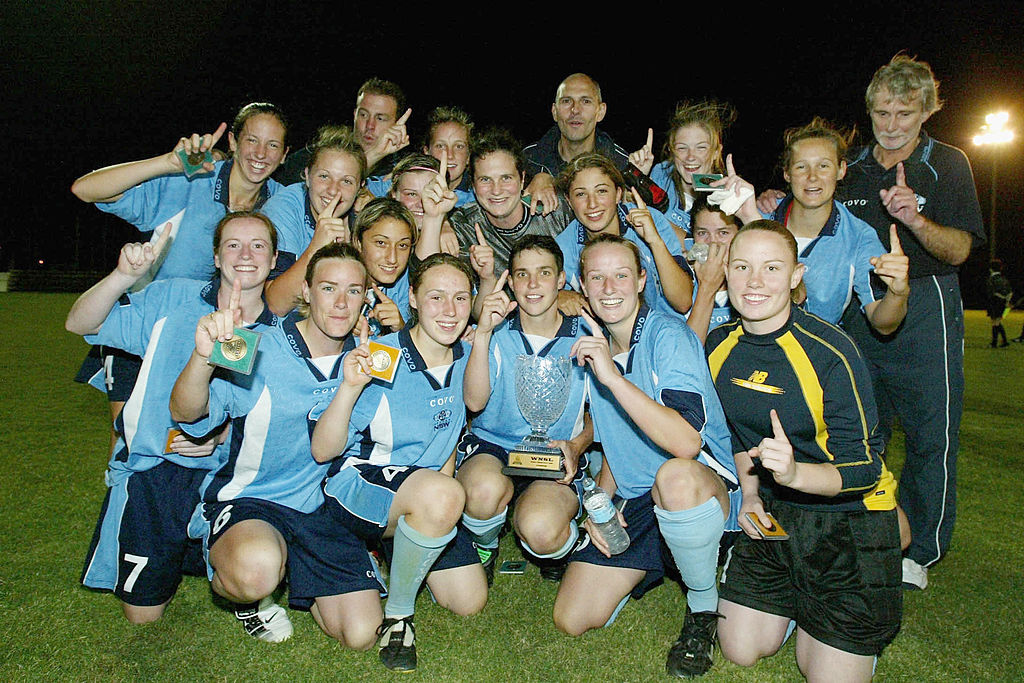 The NSW Sapphires celebrate their win in the 2003 Women's National Soccer League Grand Final against Queensland Sting in Brisbane, Australia. The NSW Sapphires celebrate their win in the 2003 Women's National Soccer League Grand Final against Queensland Sting in Brisbane, Australia.