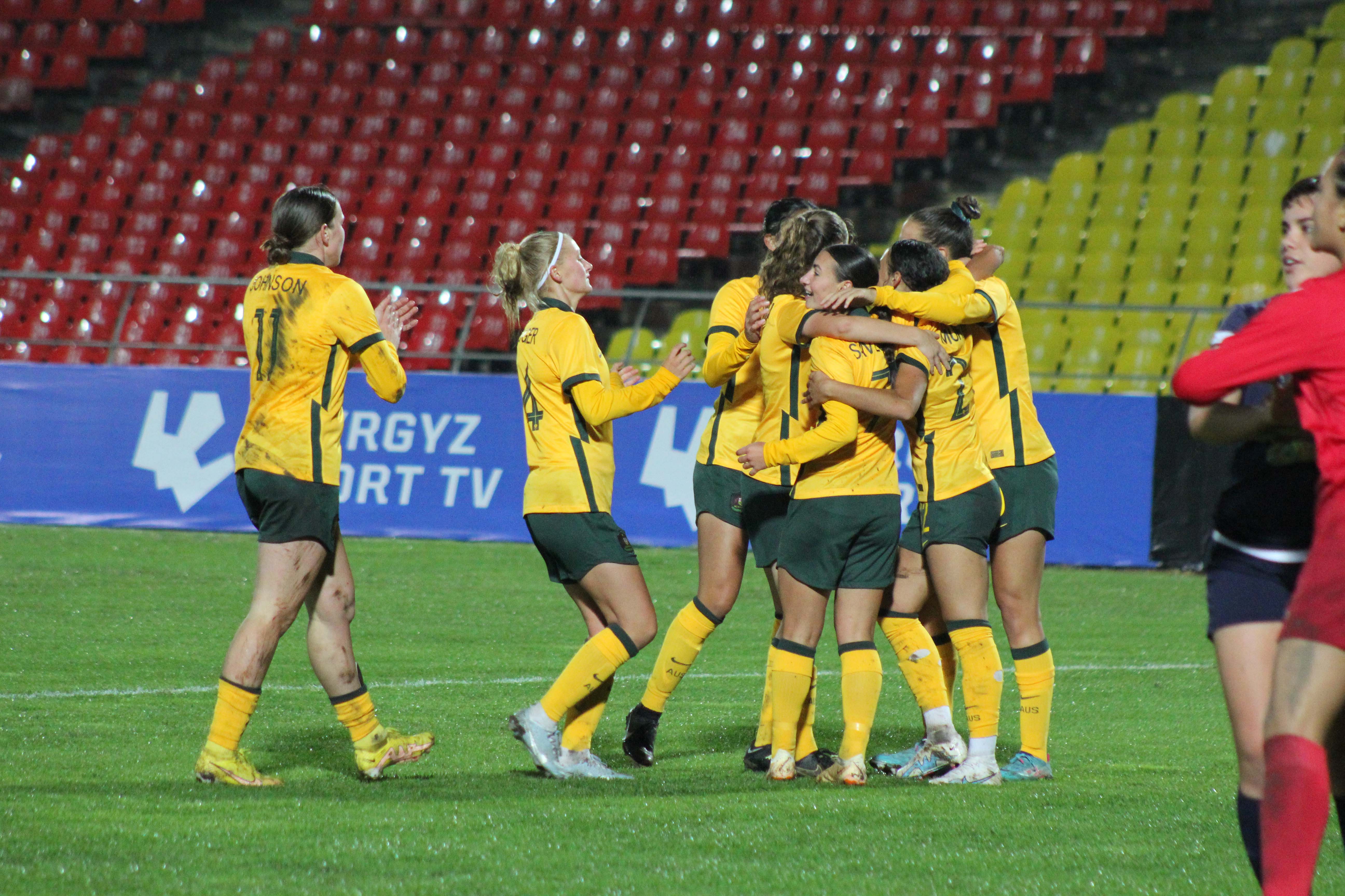 The CommBank Young Matildas celebrate a goal against Guam during the Round 1 of Qualifying for the 2024 AFC U-20 Women's Asian Cup.