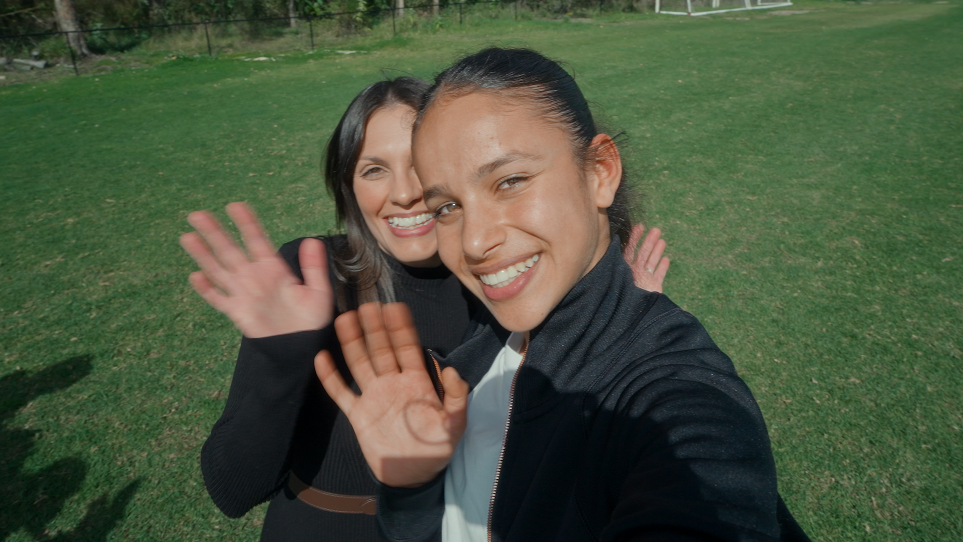 Central Coast Mariners CEO Alyssar Narey with CommBank Junior Matilda Talia Younis during the OUR GAME Play Unstoppable Mentorship Program.