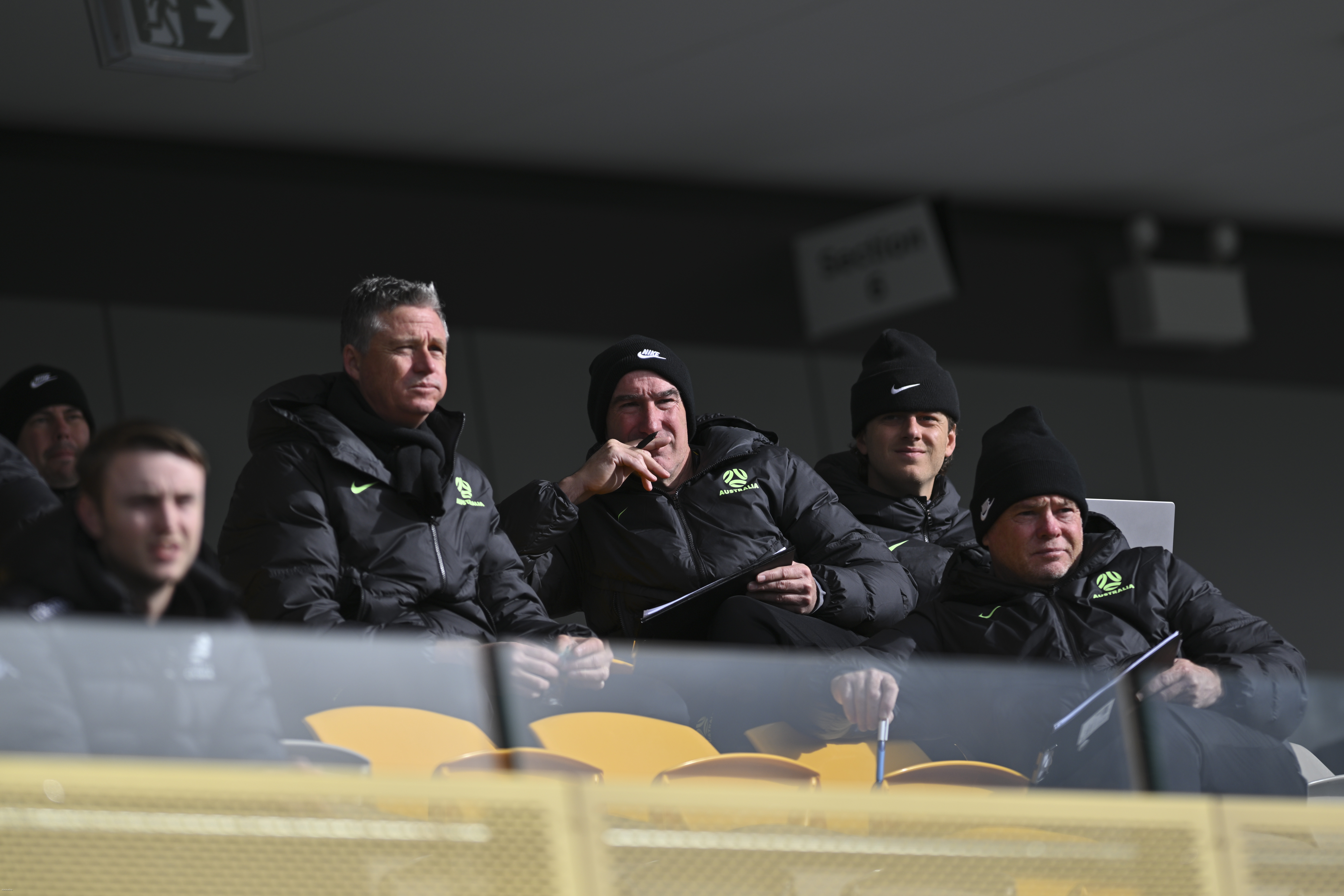 Trevor Morgan (left), Tony Vidmar (middle) and Carl Veart (bottom right) are deligently look