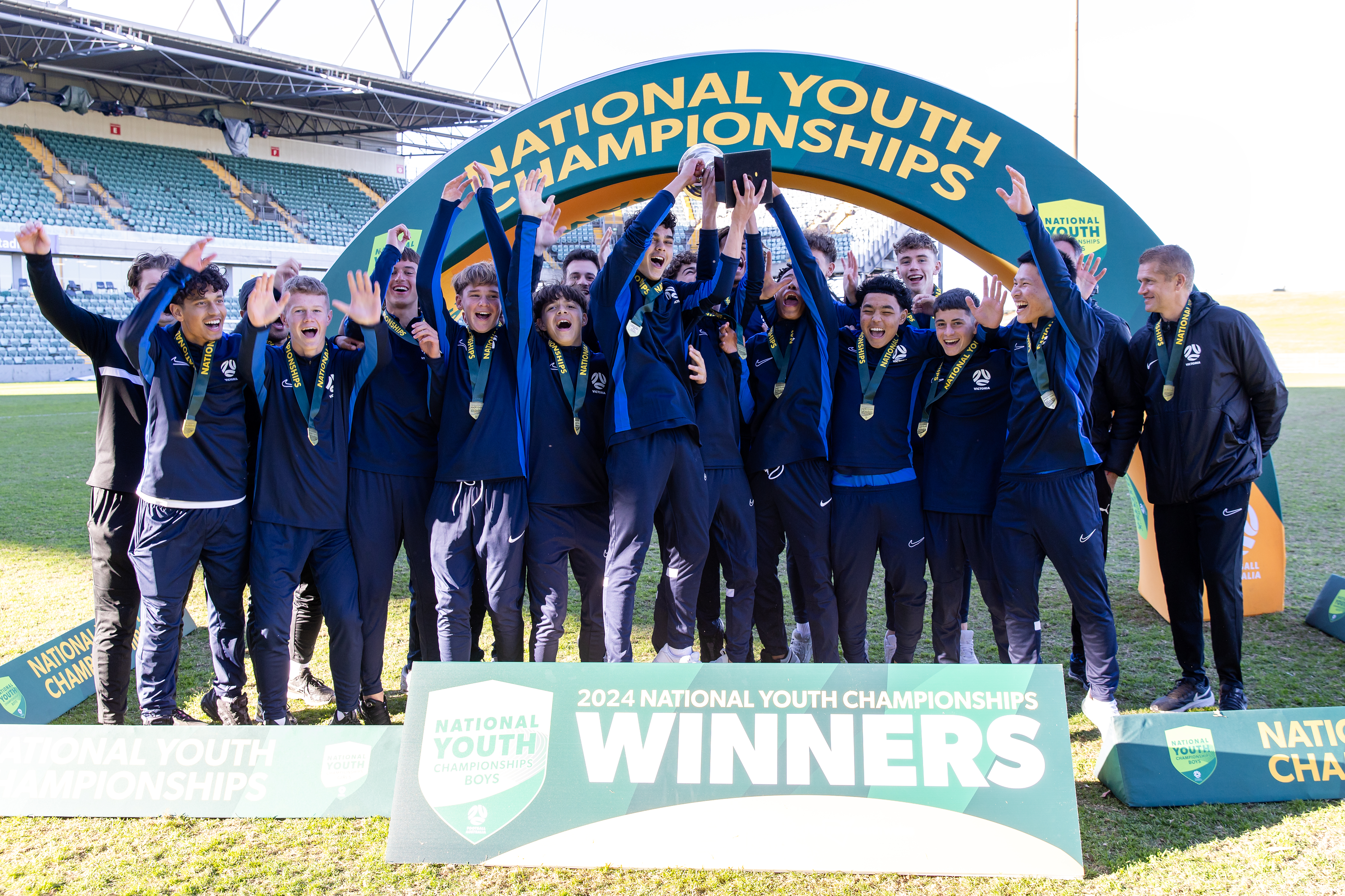 Victoria Blue celebrate after winning their second Under 15 National Youth Chapmionships