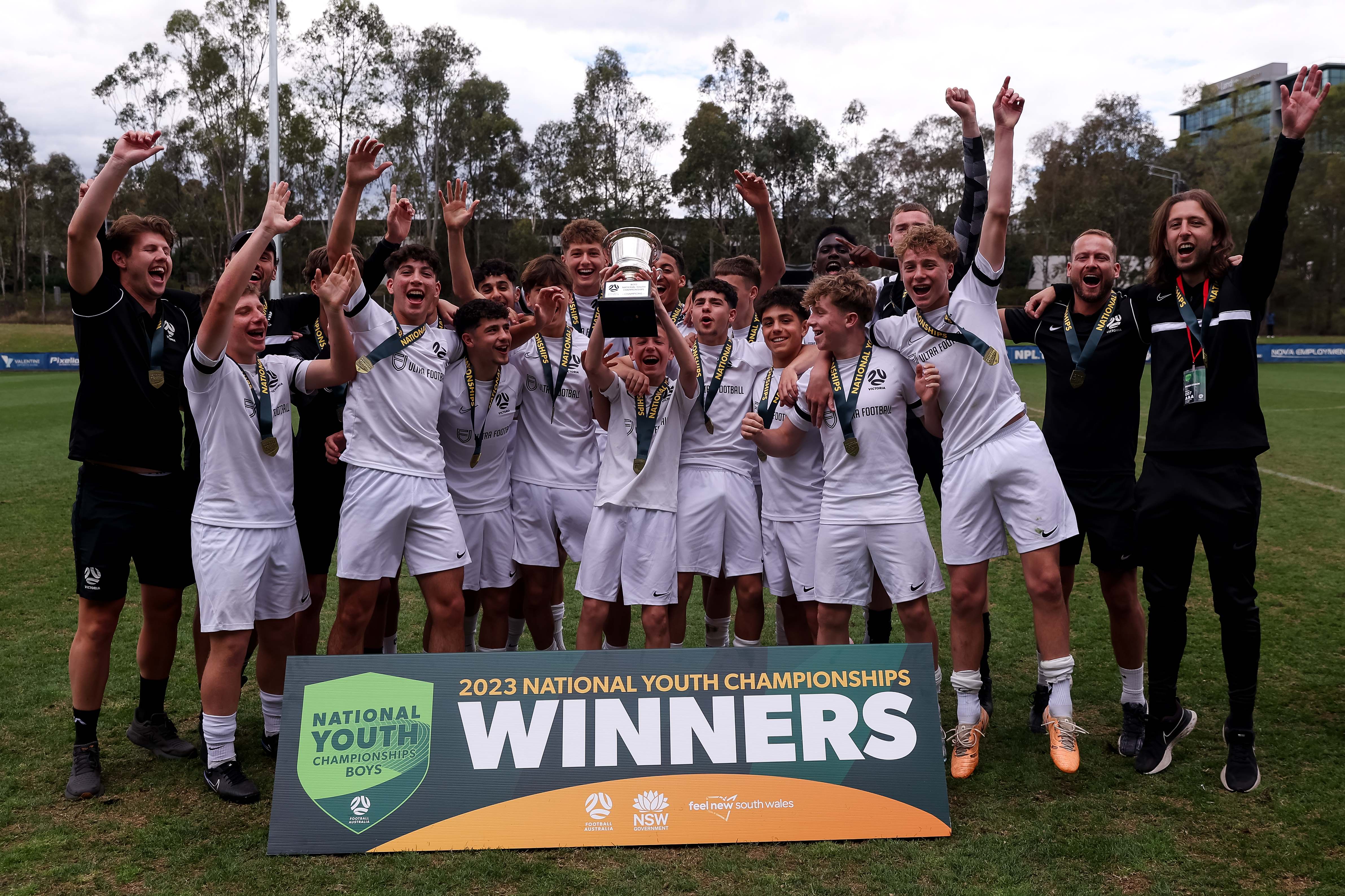 Victoria Blue celebrate after winning the Under 15 National Youth Championships Boys' Tournament