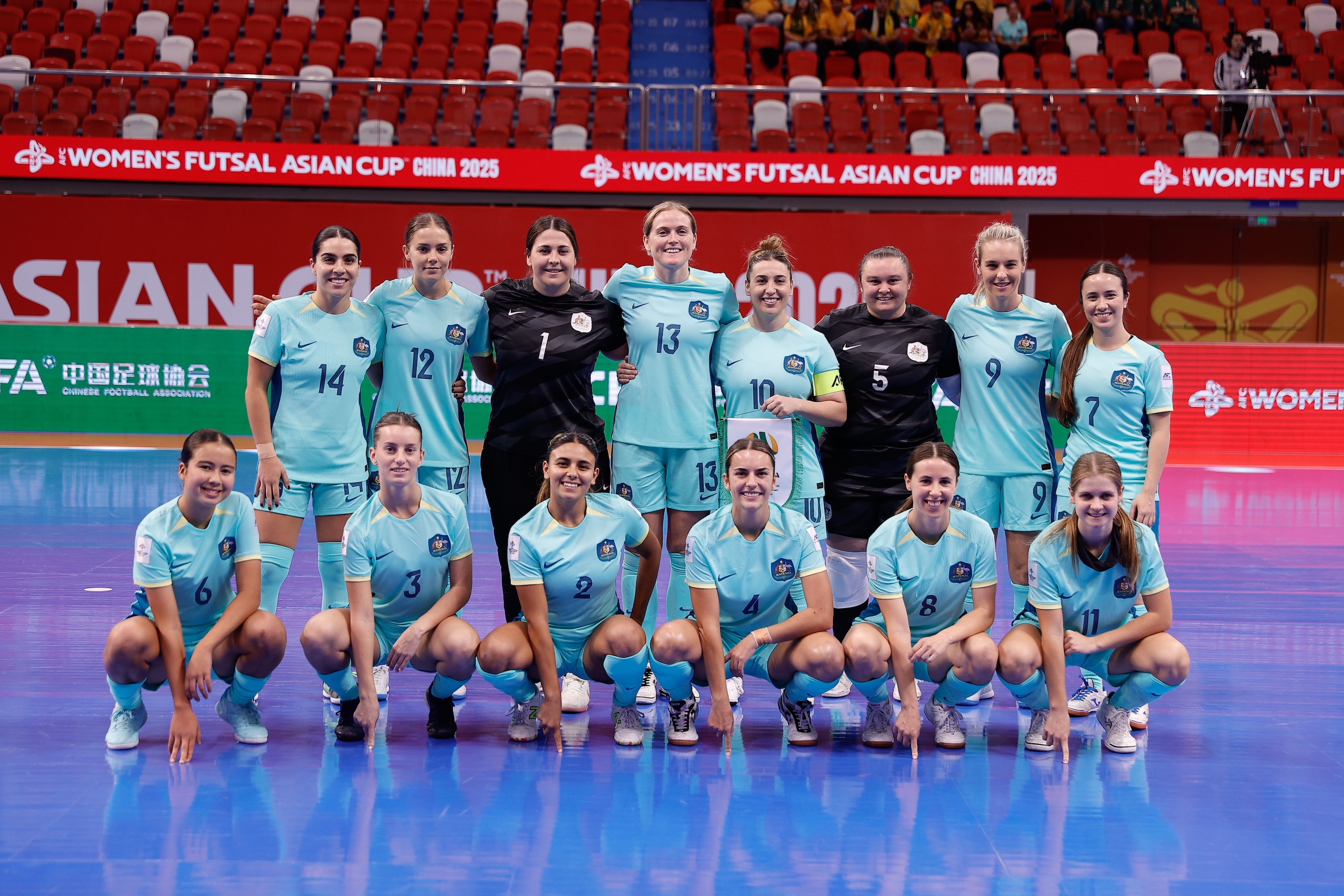 The Australian Women's Futsal Team before Game Two of the AFC Women's Futsal Asian Cup 2025