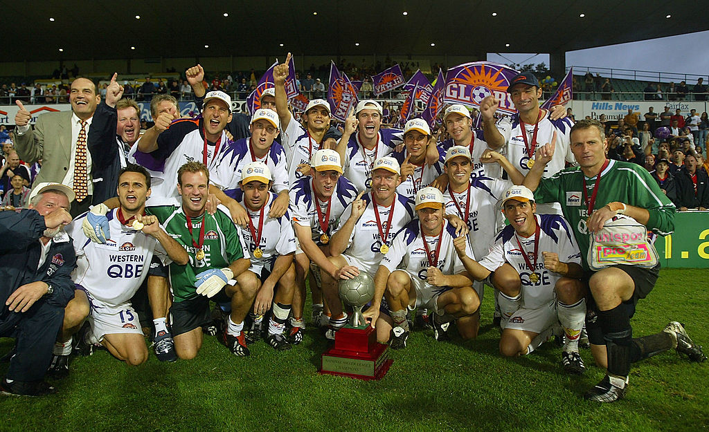 Perth Glory celebrate after winning the last NSL Grand Final in 2004
