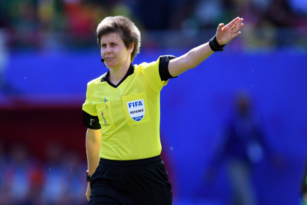 referee Casey Reibelt during the FIFA Women's World Cup France 2019 group E match between The Netherlands and Cameroon at Stade du Hainaut on June 15, 2019 in Valenciennes, France(Photo by VI Images via Getty Images)