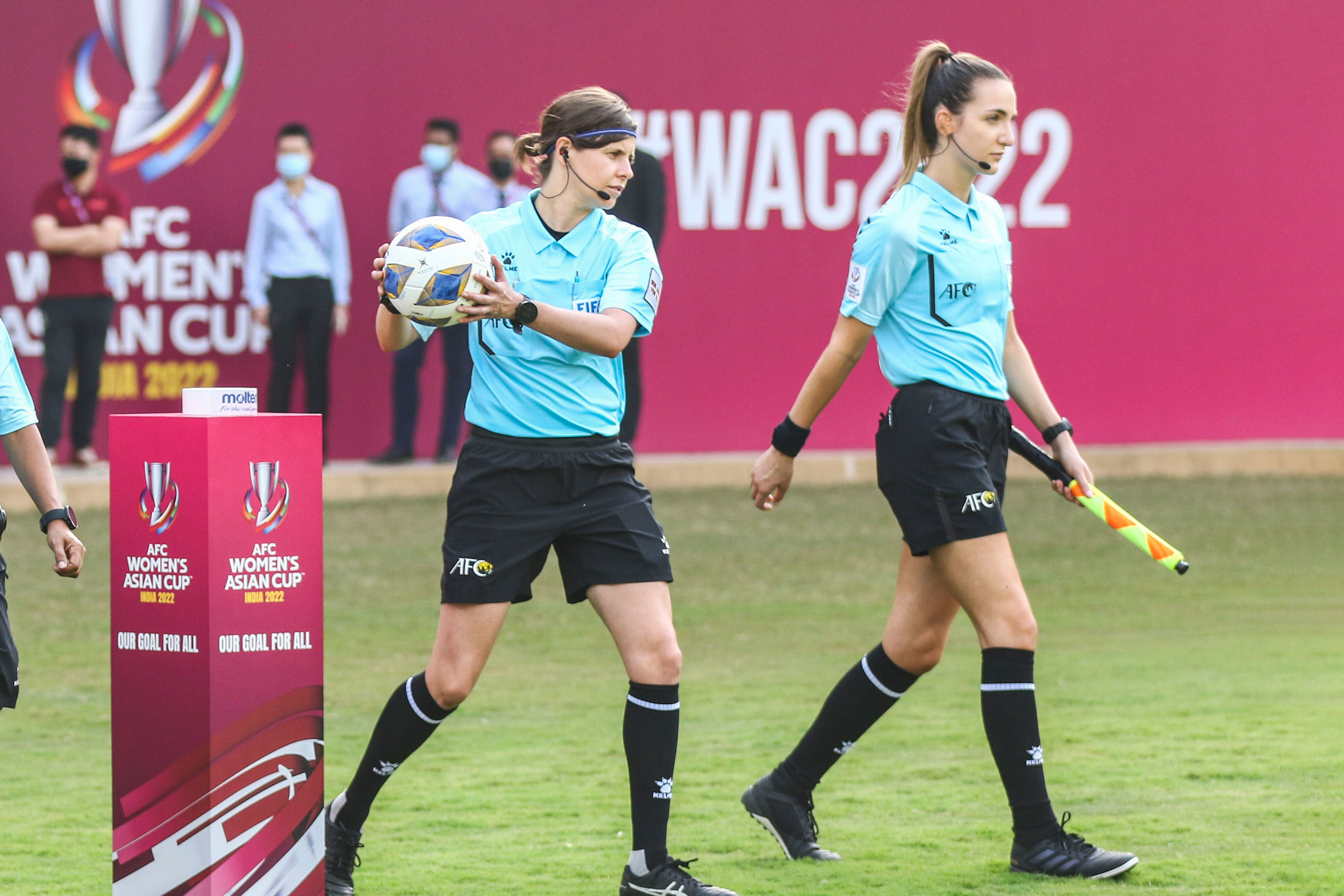 Casey Reibelt (L) and Joanna Charaktis (R) during the 2022 AFC Women's Asian Cup in India. 