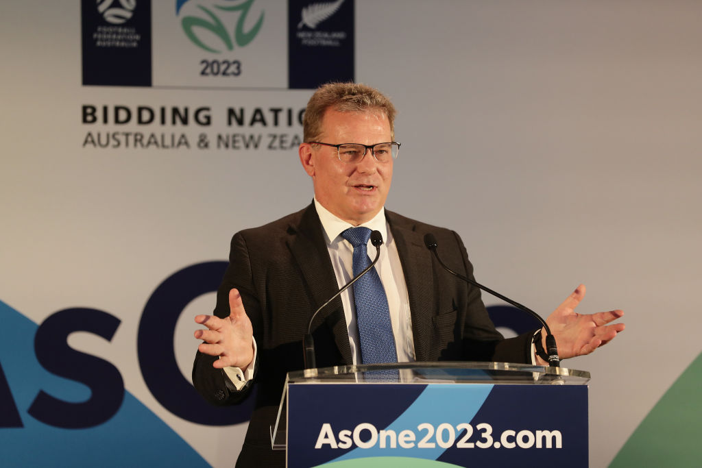 Chris Nikou speaks during Football Australia's FIFA 2023 Women's World Cup Bid Media Opportunity at Terrace on the Domain on February 11, 2020 in Sydney, Australia. (Photo by Mark Metcalfe/Getty Images)