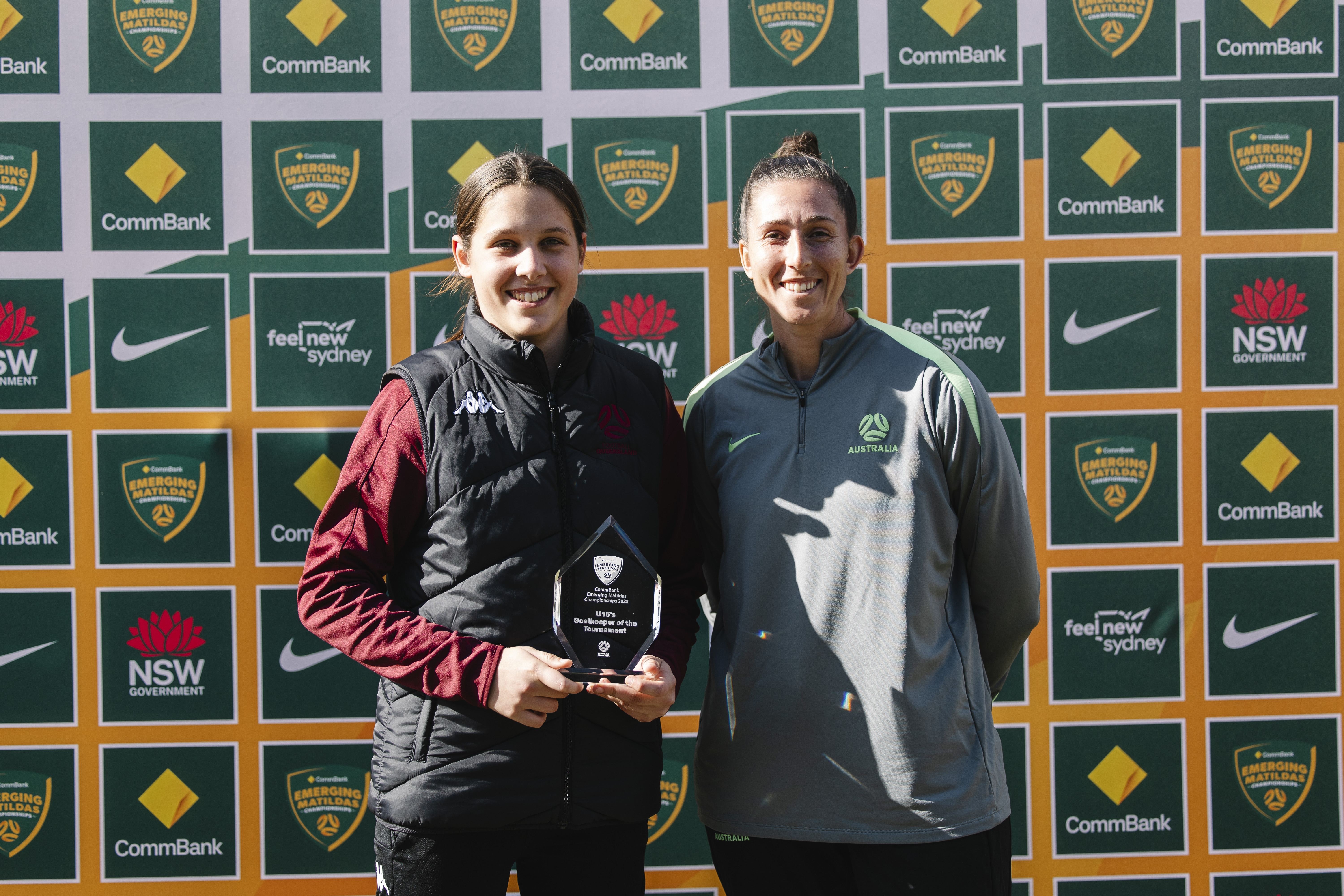 Head of Goalkeeping and CommBank Matildas Goalkeeper Coach, Tony Franken presented the Under 16 Goalkeeper of the Tournament. Photo Misch Bocska/Football Australia