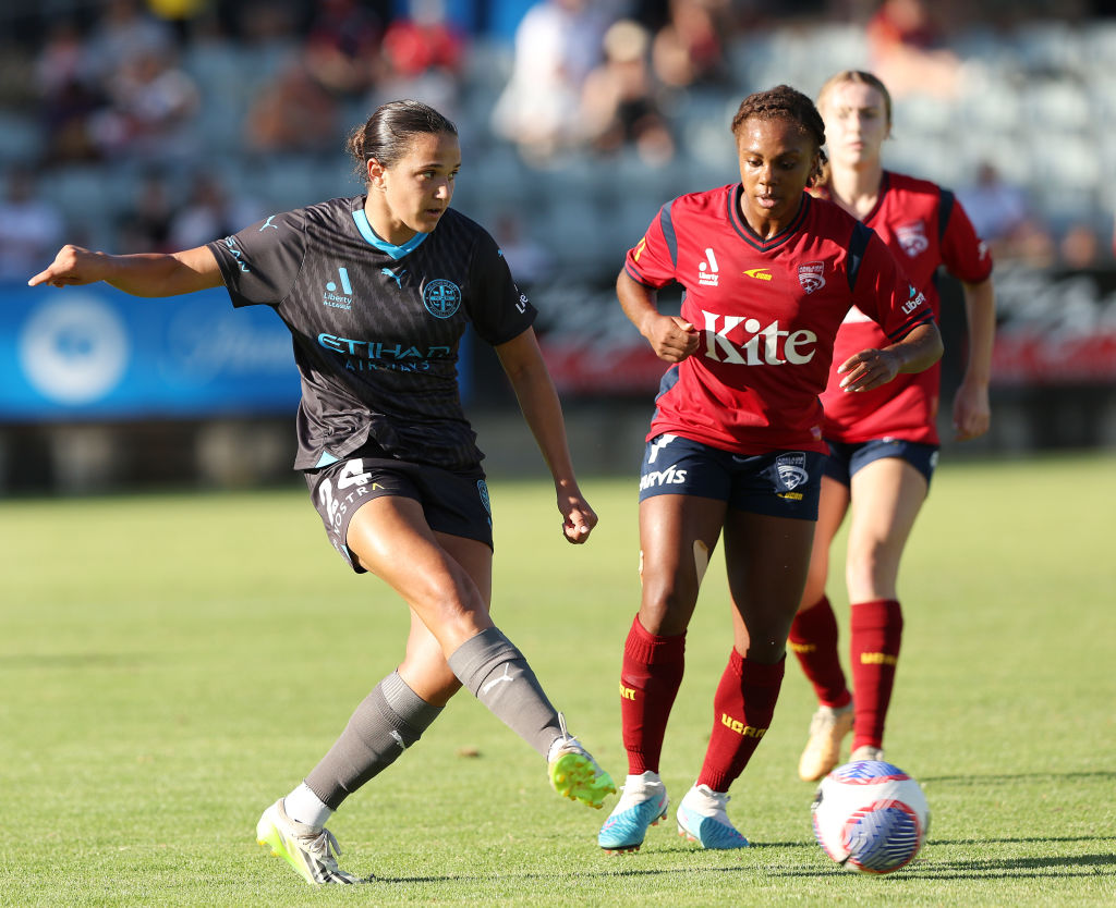 Daniela Galic makes a pass against Adelaide United for Melbourne City, Round 11 A-League Women 2023/24