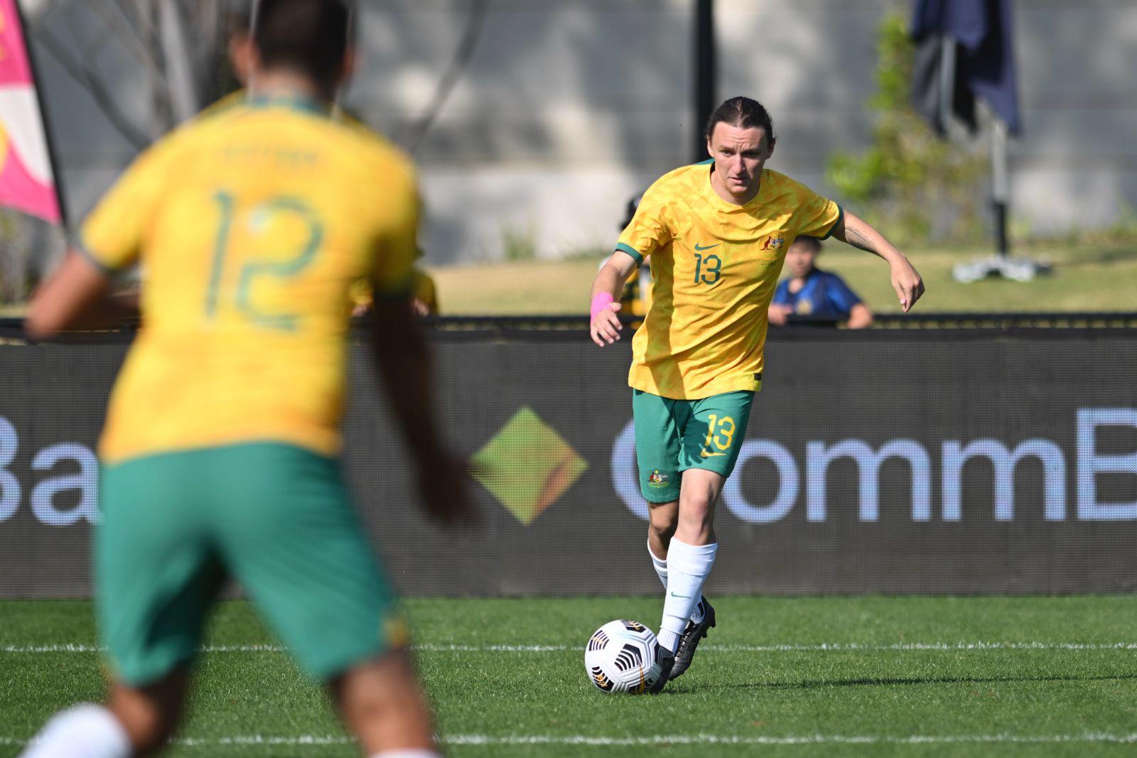 Taj Lynch dribbles the ball for the CommBank Pararoos against India at the IFCPF Asia Oceania Championships