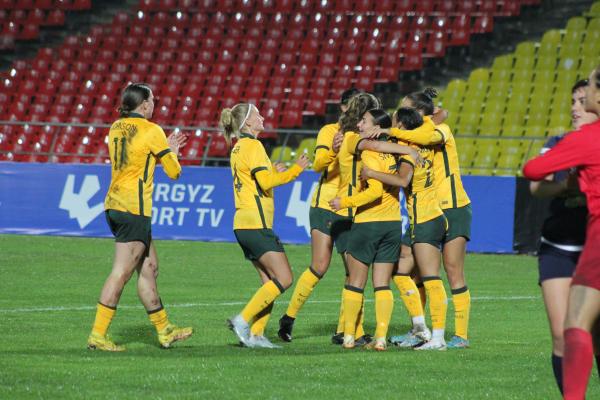 The CommBank Young Matildas celebrate a goal against Guam during the Round 1 of Qualifying for the 2024 AFC U-20 Women's Asian Cup. 